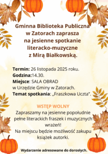 Gminna Biblioteka Publiczna w Zatorach zaprasza na spotkanie z Mirą Białkowską!