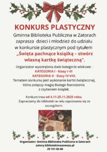 „Święta pachnące książką – stwórz własną kartkę świąteczną” – konkurs plastyczny.